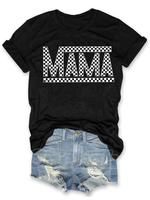 Women's Letter & Checkerboard Print Round Neck Tee, Trendy Casual Short Sleeve T-shirt for Daily Wear, Ladies All Seasons Out...