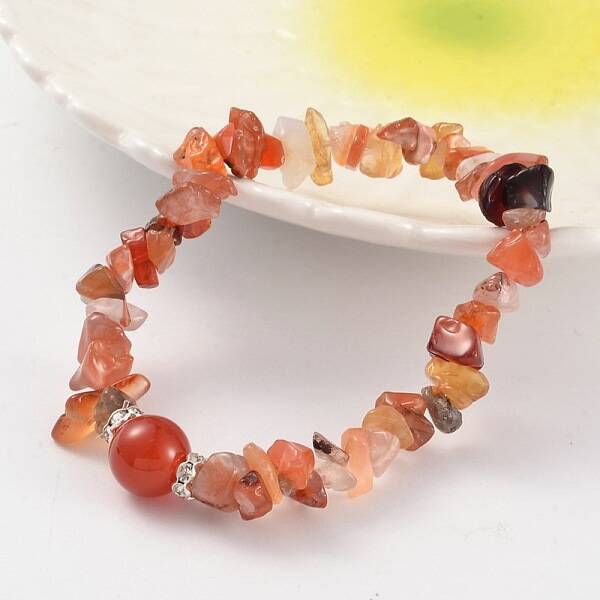 Chips Natural Carnelian(Dyed & Heated) Beaded Stretch Bracelets
