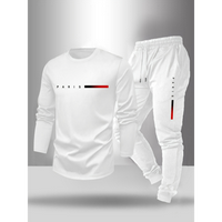 Men's Long Sleeve T-shirt and Pants Set, Spring/Autumn 2pcs set with Paris letter print round neck long sleeve T-shirt + draw...