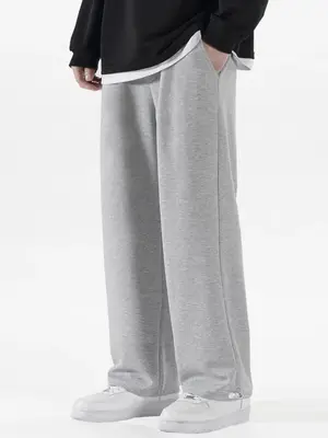 Men's Plain Regular Fit Drawstring Waist Sweatpants, Soft Pants for Men, Menswear Casual Soft Pocket Straight Leg Lounge Pant...