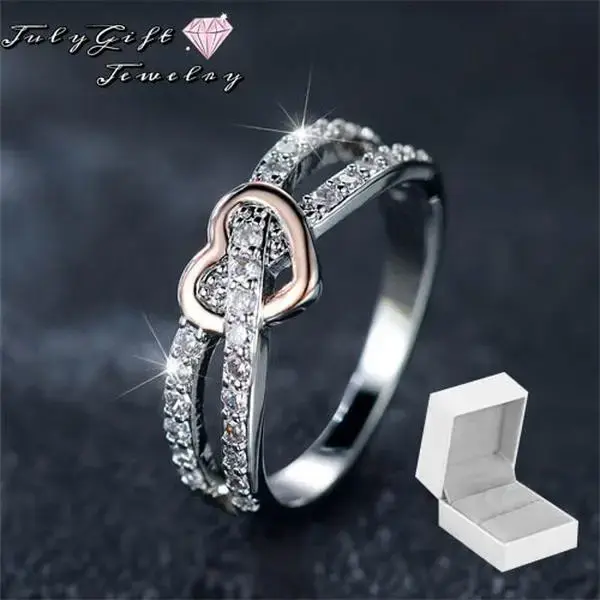 Infinity Heart Promise Ring Round White Cubic Zirconia Split Shank Jewelry for Women, Mother's Day Gift For Her Jewelry