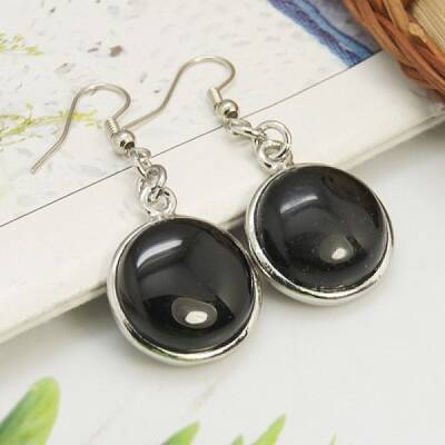 Fashion Natural Dyed & Heated Black Agate Earrings