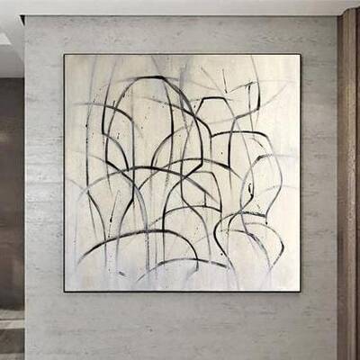 Abstract Painting Black And White Original Wall Decor For Modern Home Office | BLACK GRASS