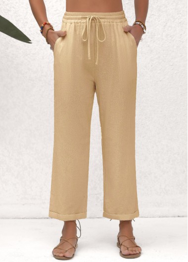 Modlily Beige Pocket Elastic Waist High Waisted Pants - 2XL