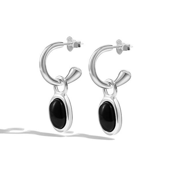 Natural Dyed & Heated Black Agate Oval Dangle Stud Earrings