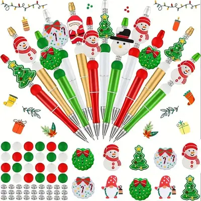 Colored Bead Pen Set, 55pcs/set Bead Pen & Silicone & Crystal Beads, DIY Jewelry Making Accessories for Bracelet Necklace Ear...