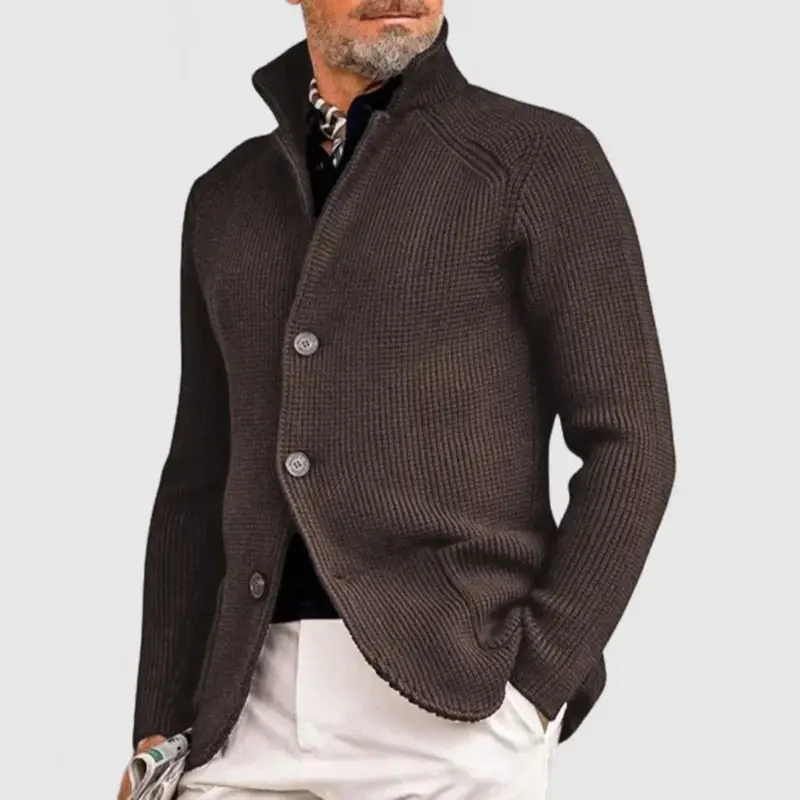Mens Sweater Blazer Knitted Cardigan Sweater Sport Coat Casual Warm Stand Collar Chunky Button Down Wool Suit Jacket