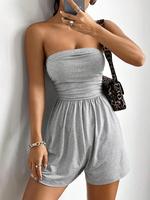 Women's Solid Color Romper, Casual Curvy Fashion Fitted Sleeveless Romper for Summer, Women's Clothes for Daily Wear, Womensw...