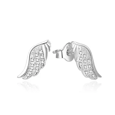 Beneto Beautiful silver earrings with zirconia angel wings AGUP2311L