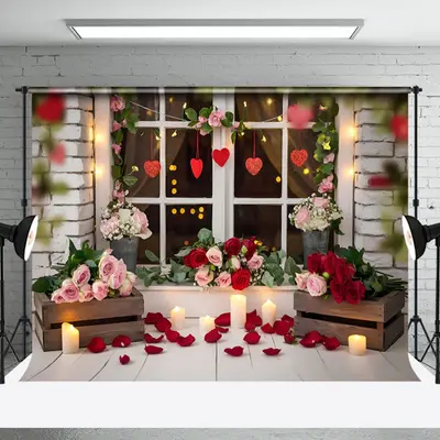 Aperturee Blurry Floral Heart Window Valentines Day Backdrop, 3X2FT(1MX0.6M), 14 USD, valentines day backdrops, NYHD1I33-M