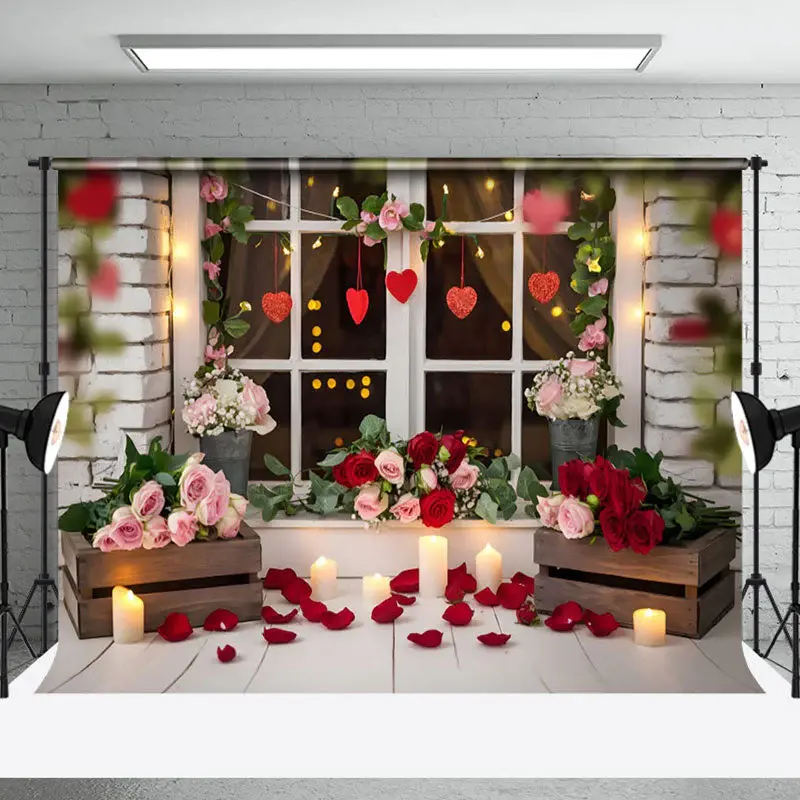 Aperturee Blurry Floral Heart Window Valentines Day Backdrop, 3X2FT(1MX0.6M), 14 USD, valentines day backdrops, NYHD1I33-M