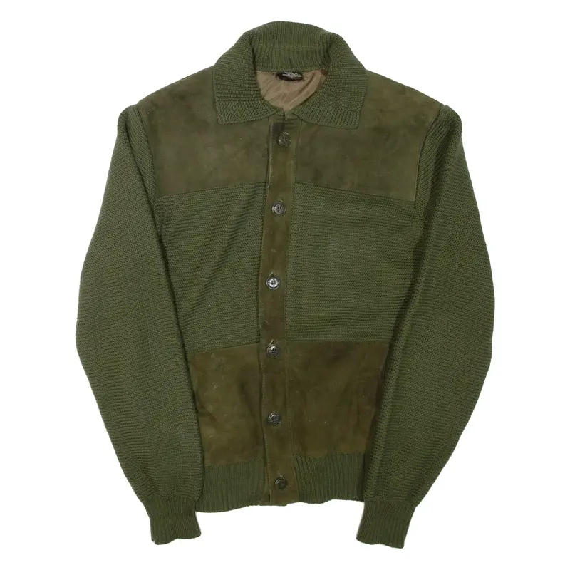 C&A Mens Jacket Green Leather Wool XL