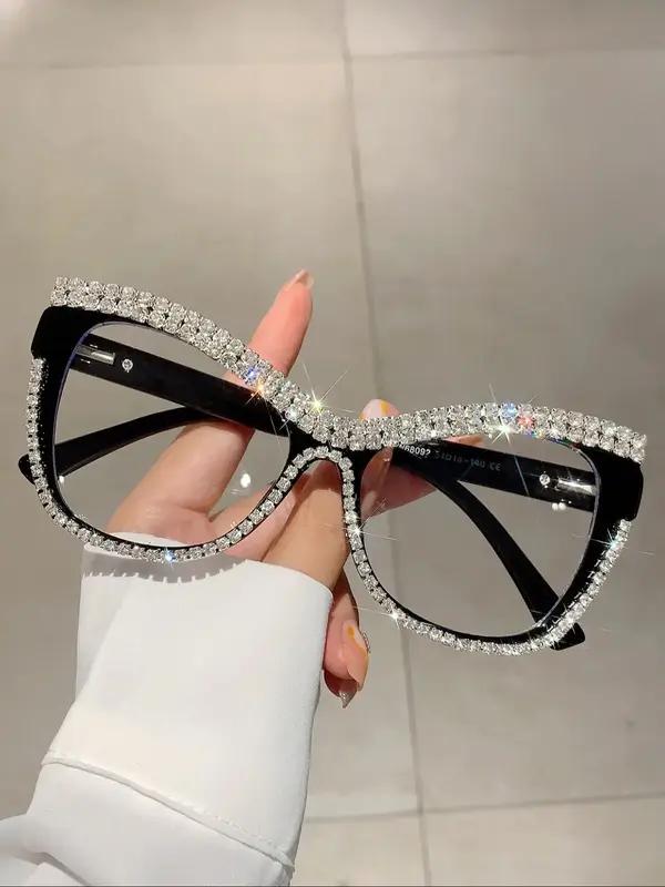 Women's Fashionable Creative Rhinestone Decorative Eyeglasses, 1 Pair Trendy All-match Cat Eye Frame Eyeglasses for Everyday ...