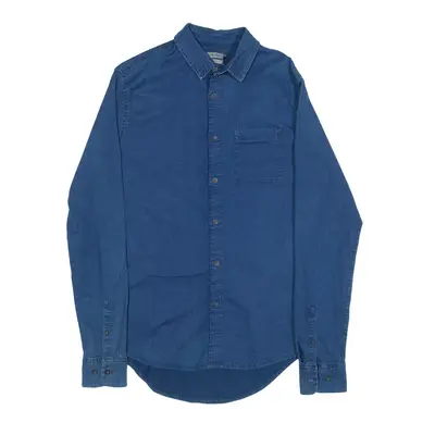 CALVIN KLEIN Slim Fit Plain Shirt Blue Long Sleeve Mens S