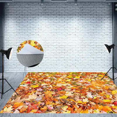 Aperturee Garden Grass Autumn Maple Leaf Fabric Floor Backdrop - Aperturee
