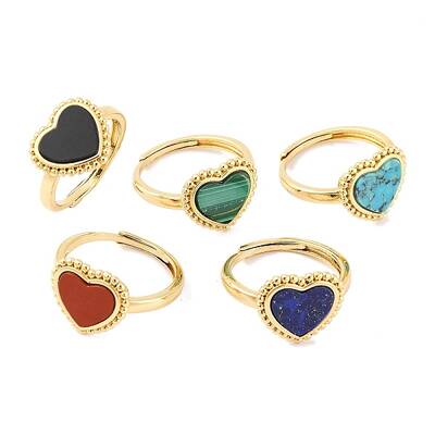 Heart Natural Gemstone Adjustable Rings