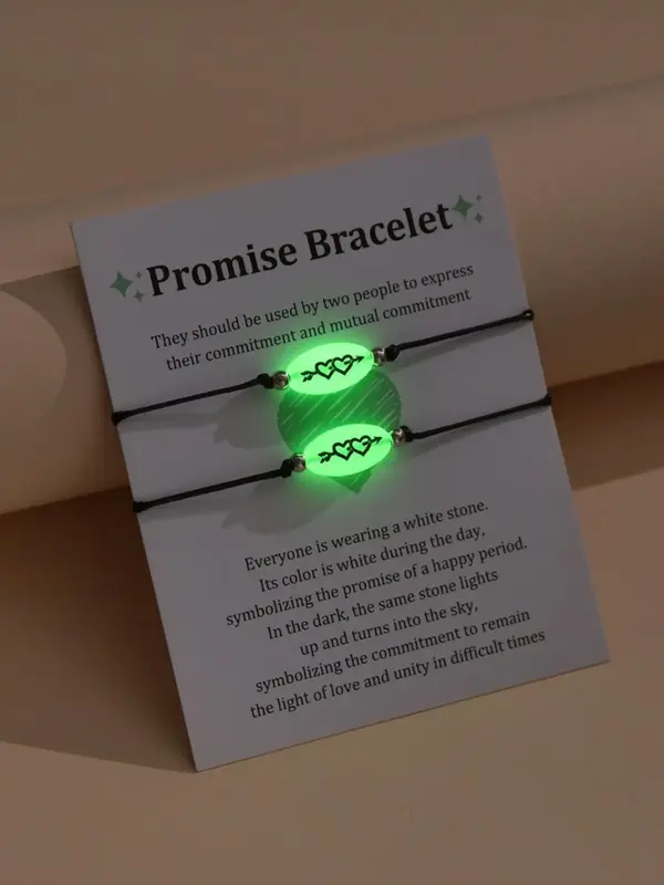 Couple Love Heart Pattern Luminous Beaded Bracelet Bundles Kit, Fashion Matching Jewelry, Punk Streetwear Accessory, Friendsh...