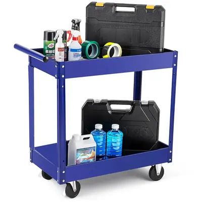 Garvee 2 Tier Rolling Tool Cart, 220 LBS Capacity Heavy Duty Utility Cart with Wheels, Steel Service Cart with Handle, Ideal ...