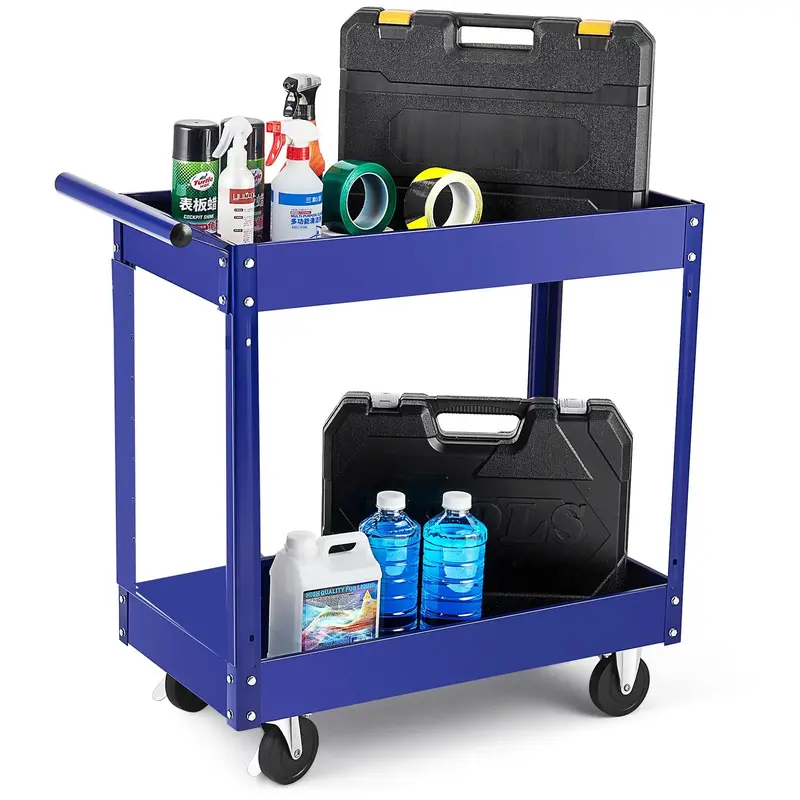 Garvee 2 Tier Rolling Tool Cart, 220 LBS Capacity Heavy Duty Utility Cart with Wheels, Steel Service Cart with Handle, Ideal ...