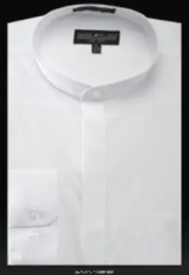 Oriental Mao Chines Style No Collar Basic Banded Collar Mandarin Collarless Preacher Round Style White Men's Dress Shirt