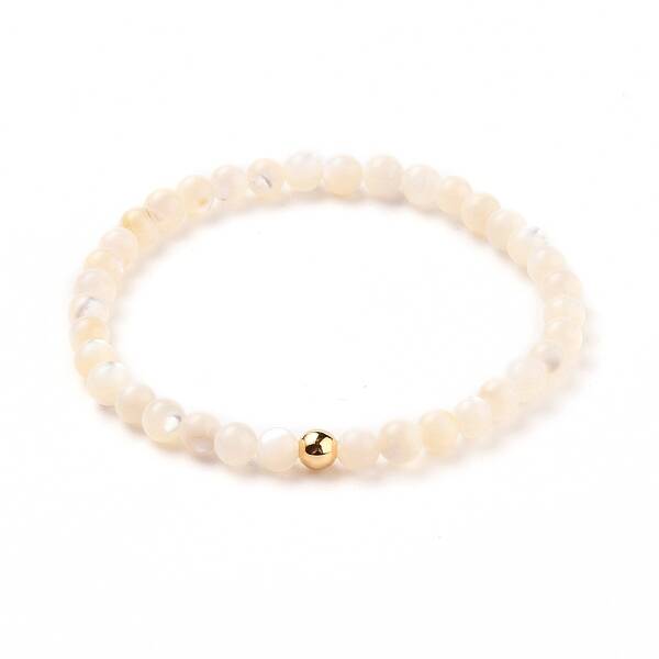 Natural White Shell Mother of Pearl Shell Stretch Beaded Bracelets