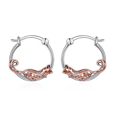 Sterling Silver Two-tone Squirrel Hoop Earrings