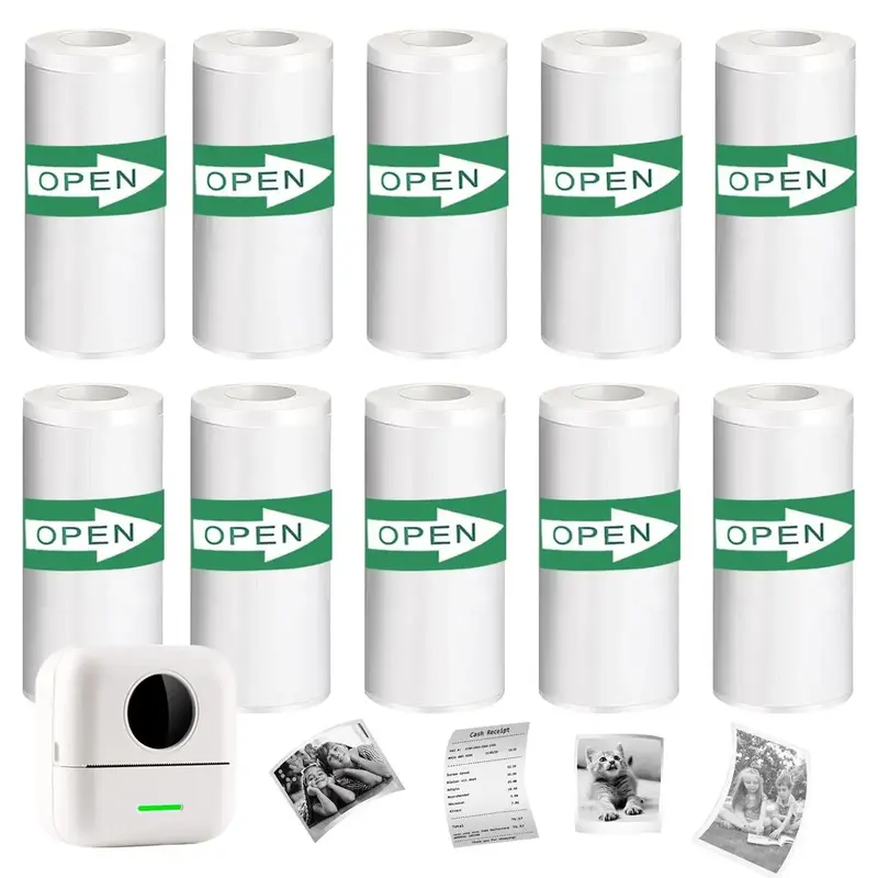 Thermal Sticker Paper for Pocket Inkless Printer, 3/10/15 Rolls Self-adhesive Printing Machine Paper, Portable Mini Printer P...
