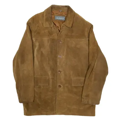 BEN SHERMAN Mens Overcoat Coat Brown Leather Faux Suede L