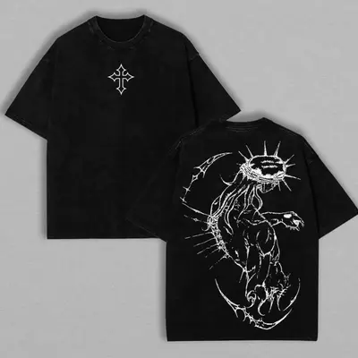 Brandless JJBA Jesus Pump Cover – Oversized Gym T-Shirt Featuring Cross Design and Fabric Top Collar, Perfect Menswear Gift...