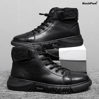 2025 Men's Streetwear High-Top Boots | Premium Full-Grain Leather & Adjustable Zipper | Urban Fashion & All-Day Comfort Boy W...