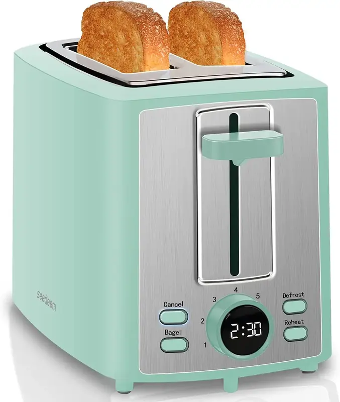 Toaster 2 Slice, Stainless Steel Bread Toaster Color LCD Display, 7 Bread Shade Settings, 1.4'' Wide Slots Toaster Bagel/Defr...