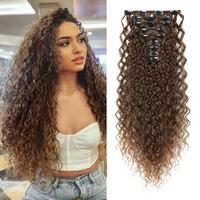Reecho 9PCS Clip in Hair Extensions 22 Inch Curly Hair Extension Long Soft Synthetic Hairpieces for Women (Dark Brown to Cara...