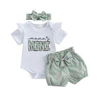 Baby Girls 3Pcs Summer Outfit Short Sleeve Romper + Daisy Print Shorts + Headband Set Infant Clothes 0 3 6 12 18 Months