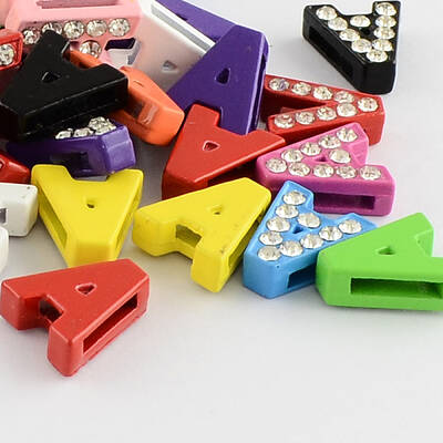 Mixed Color Zinc Alloy Grade A Rhinestone Letter Slide Charms