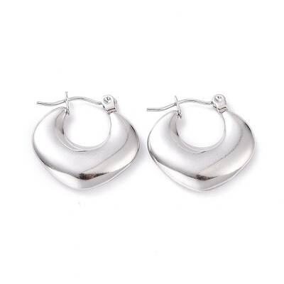 Non-Tarnish 304 Stainless Steel Chunky Rhombus Hoop Earrings for Women
