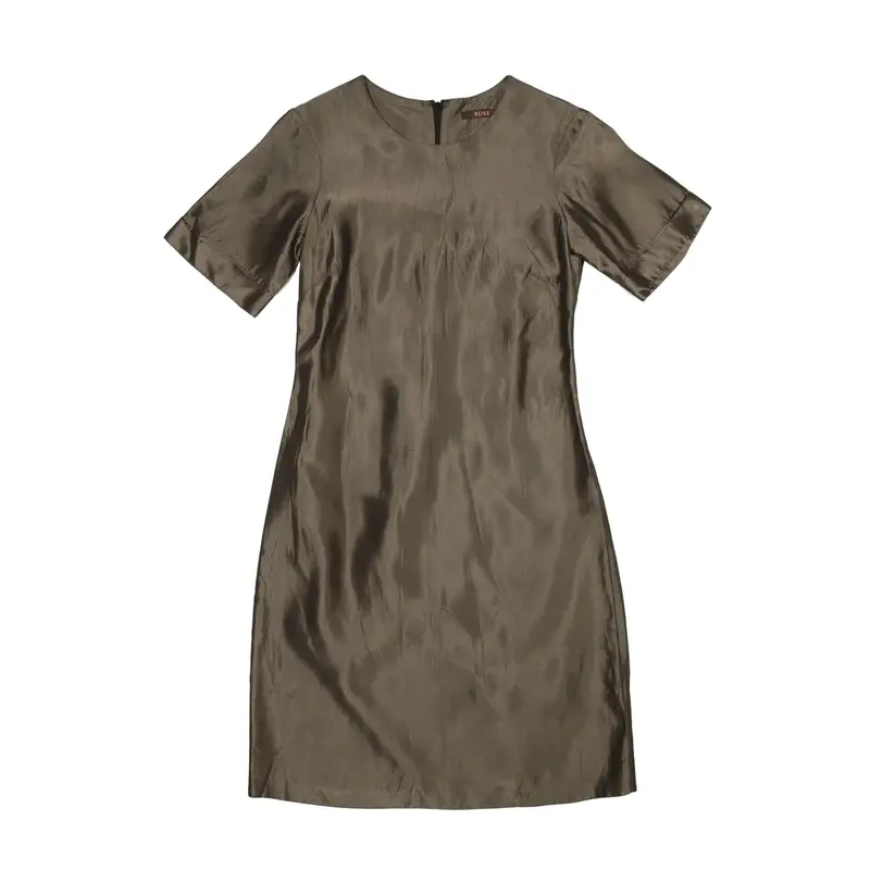 REISS Pencil Dress Silver Short Sleeve Knee Length Womens UK 6