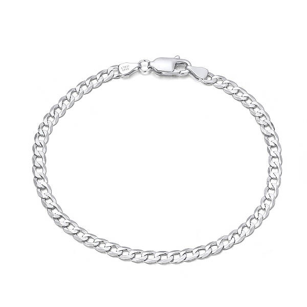 Rhodium Plated 925 Sterling Silver Curb Chain Bracelets