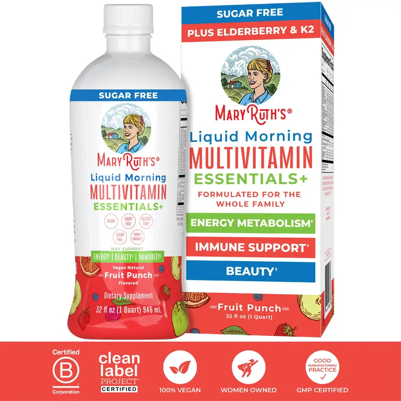 MaryRuth's Liquid Morning Multivitamin Essentials+ - B Complex Vitamins - Vitamins A, C, D, E, K - Zinc - Elderberry - Beaut...