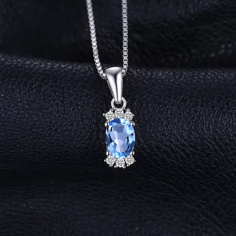 Stunning Natural Oval Sky Blue Topaz Pendant Necklace in Solid 925 Sterling Silver - Elegant Fine Jewelry for Women