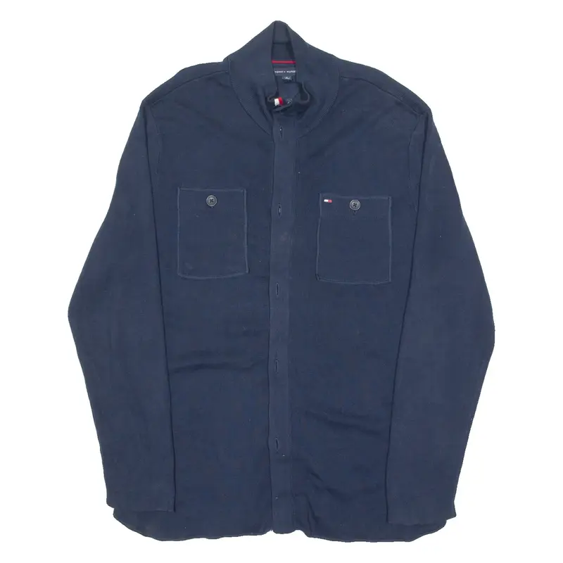 TOMMY HILFIGER Mens Jumper Blue High Neck Tight Knit XL