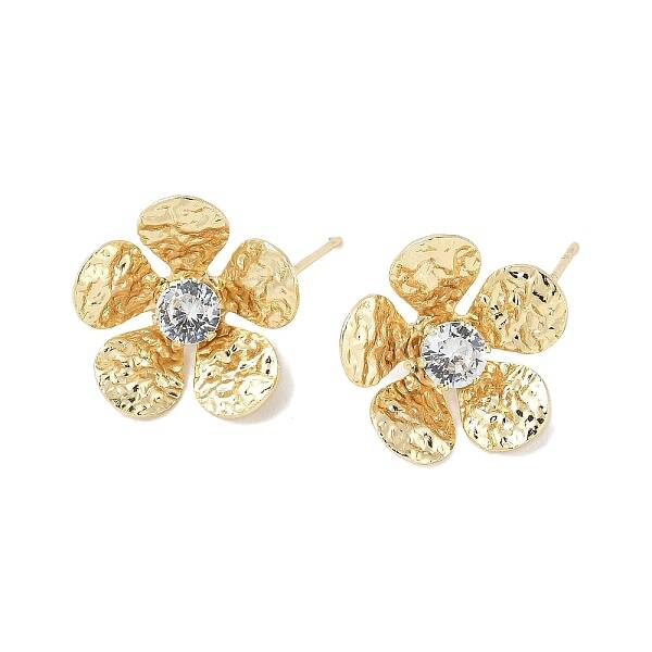 Flower Brass Micro Pave Cubic Zirconia Stud Earring Findings