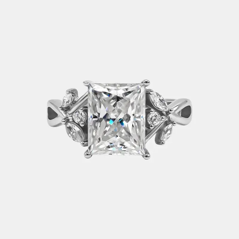 【734】Springtime Symphony 4 Carat Aguette Princess Cut Synthetic Moissanite Vine Ring– Stunning and Elegant Choice f...