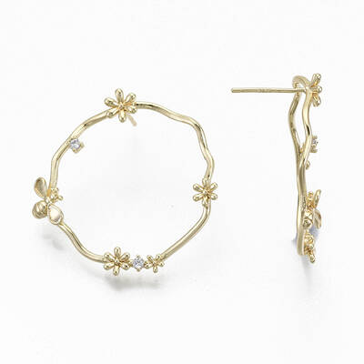 Brass Micro Pave Clear Cubic Zirconia Stud Earrings
