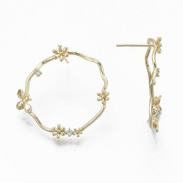 Brass Micro Pave Clear Cubic Zirconia Stud Earrings