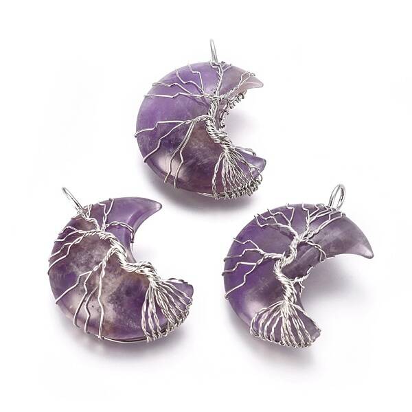 Natural Amethyst Tree of Life Wire Wrapped Pendants