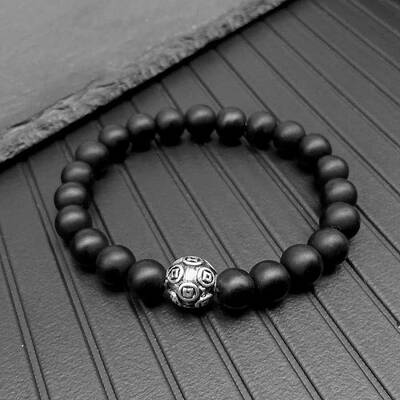 High Beauty Pure Black Bracelet Beaded Lucky Transfer Pixiu Bracelet Simple Style Couple Gift to the Small Market
