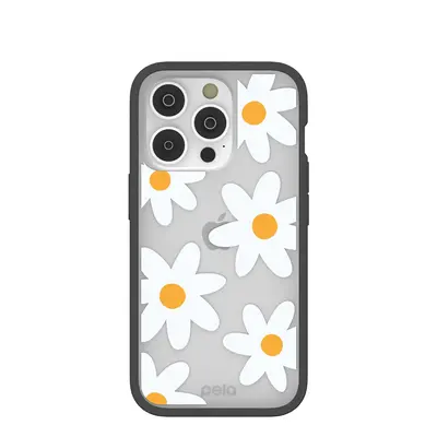 Clear Daisy iPhone 14 Pro Case With Black Ridge