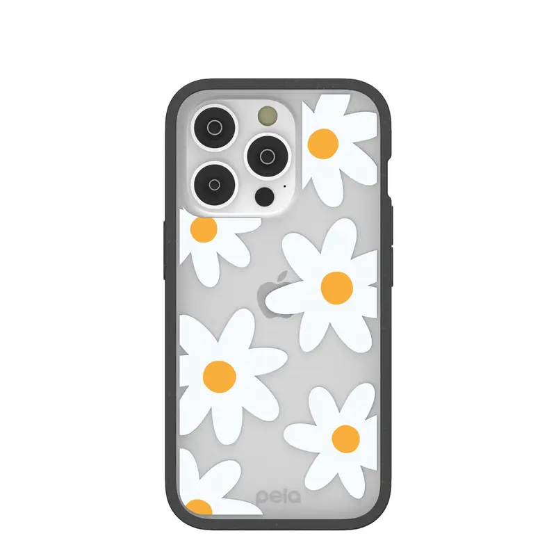 Clear Daisy iPhone 14 Pro Case With Black Ridge