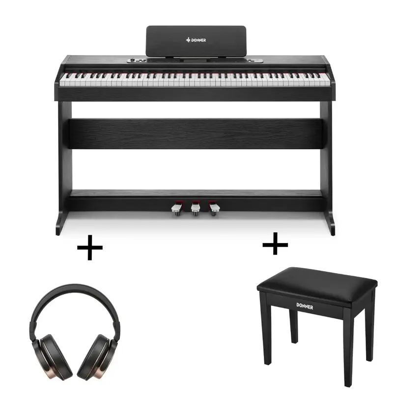 Donner DDP-95 Weighted Upright Digital Piano - Black / Piano+Bench+Headphones