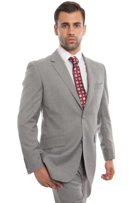 Modern Fit Wool Suit for Men - Designer Two Button in Light Grey